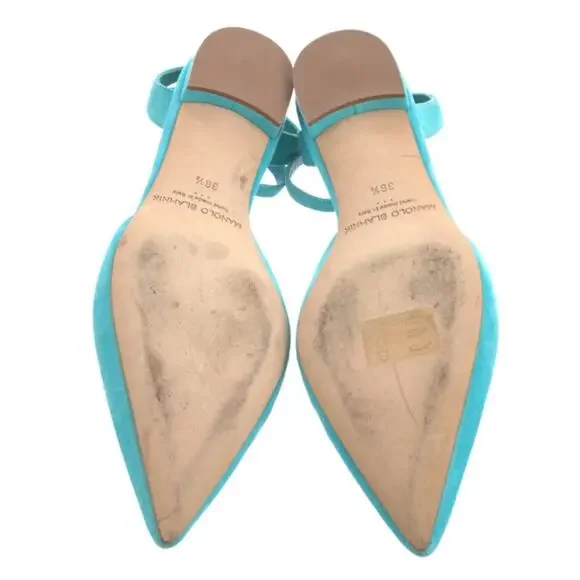 Manolo Blahniksuede ankle-strap ballerina flats